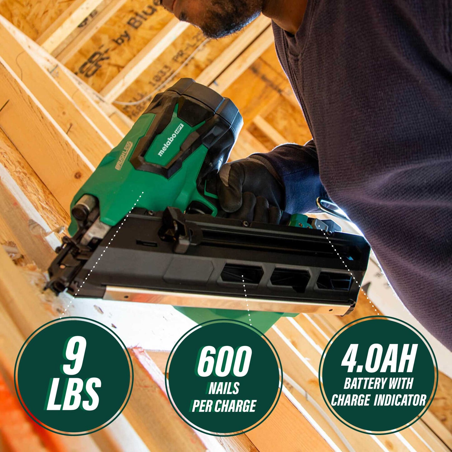Clavadora de cinta de papel inalámbrica Metabo HPT NR1890DCSTM de 18 V y 3-1/2" MultiVolt