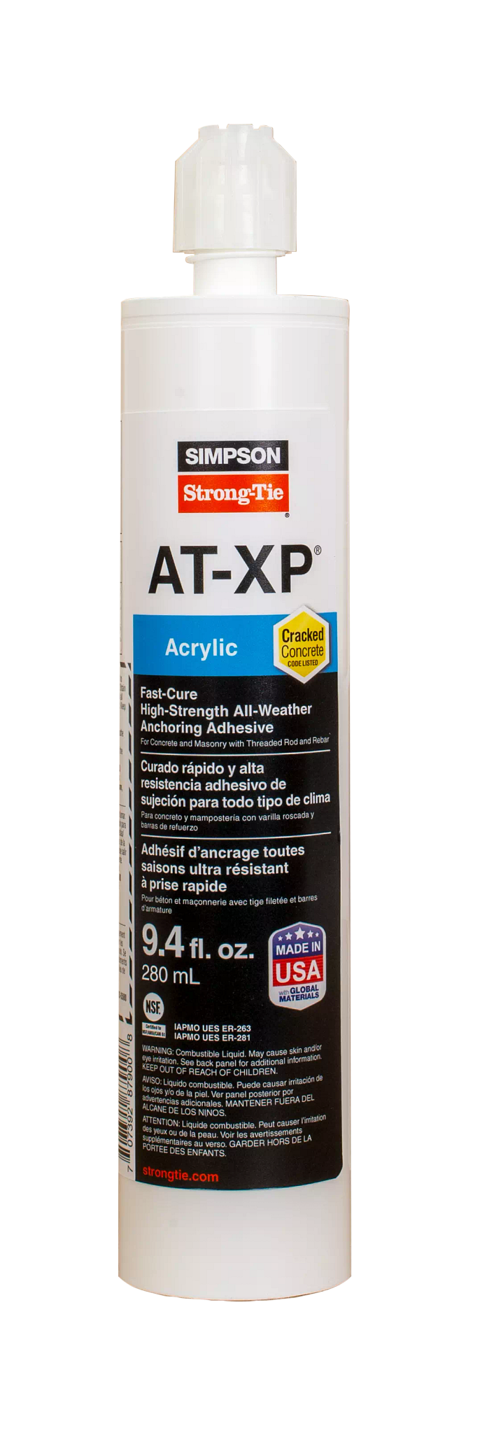 Simpson Strong-Tie AT-XP10 AT-XP® 9.4-oz. High-Strength Acrylic Anchoring Adhesive Cartridge w/ Nozzle