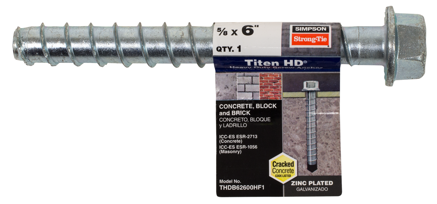 Simpson Strong-Tie THDB62600HF1 Titen HD® 5/8 in. x 6 in. Heavy-Duty Screw Anchor (Pack of 10)