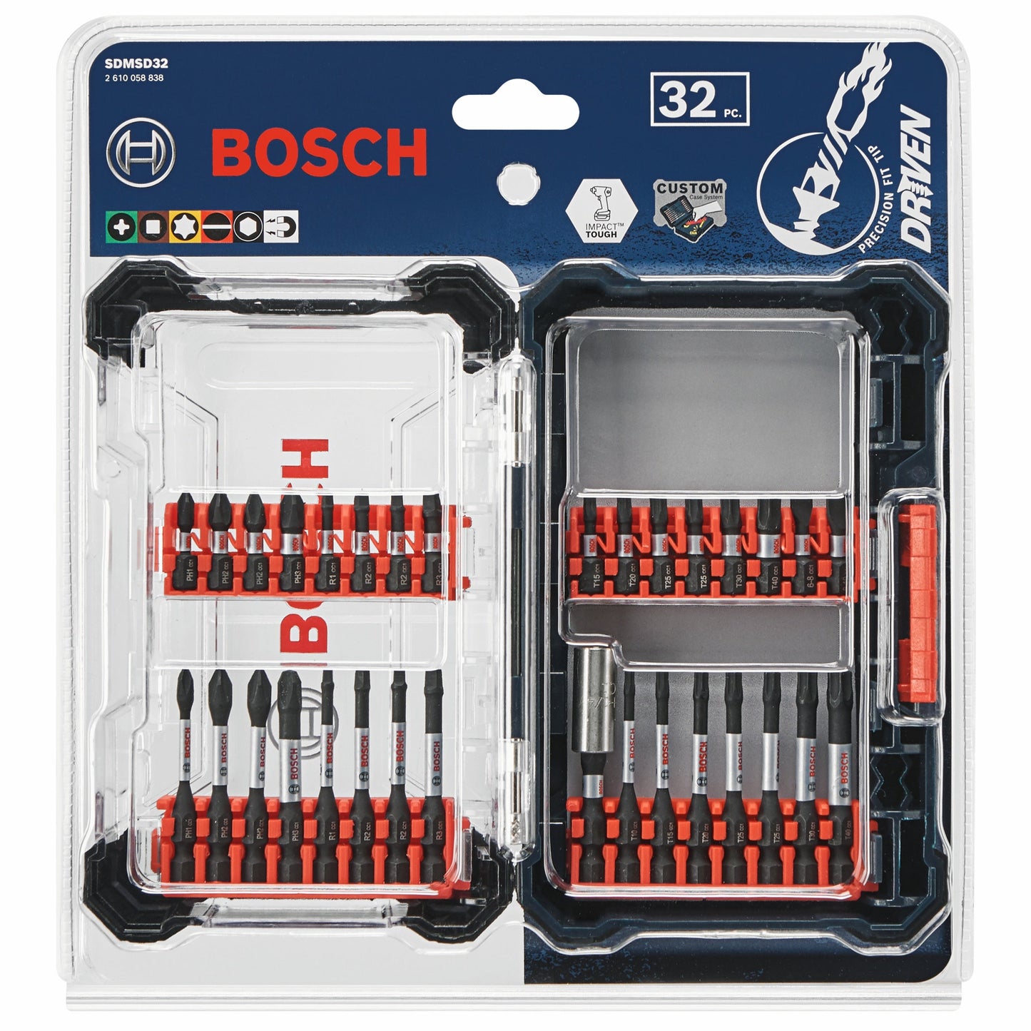 BOSCH SDMSD32 32 pc. Driven Impact Screwdriving Custom Case Set