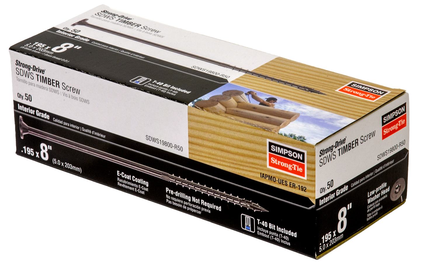 Simpson Strong-Tie SDWS19800-R50 Strong-Drive® SDWS™ TIMBER Screw (Interior) — 0.195 in. x 8 in. E-coat® (50-Qty) (Pack of 6)