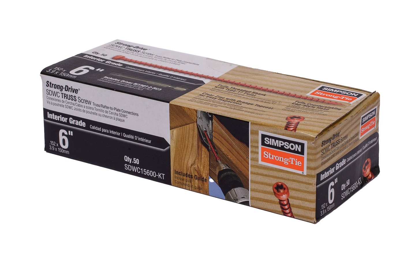 Simpson Strong-Tie SDWC15600-KT Strong-Drive® SDWC® TRUSS Screw — .155 in. x 6 in. T30 Clear-Zinc Coat, Orange (50-Qty) (Pack of 6)