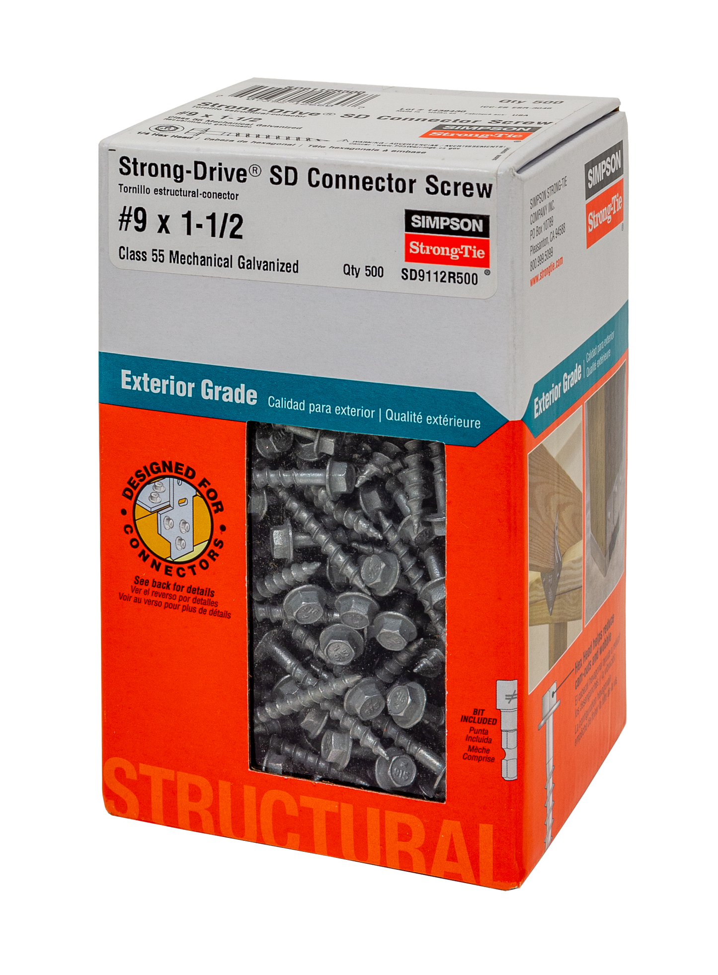Simpson Strong-Tie SD9112R500 Strong-Drive® SD CONNECTOR Screw — #9 x 1-1/2 in. 1/4-Hex Drive, Mech. Galv. (500-Qty)