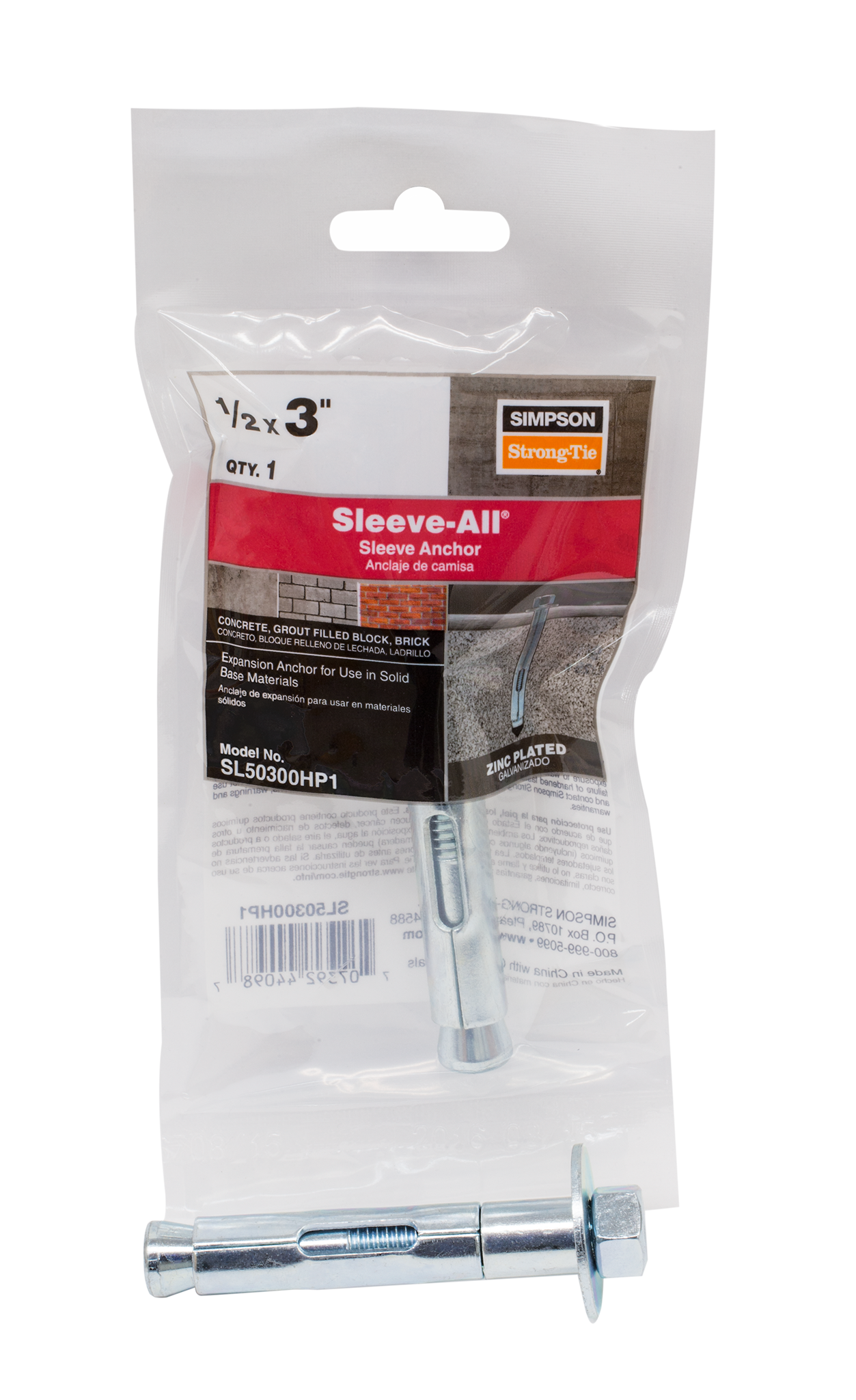 Simpson Strong-Tie SL50300HP1 Sleeve-All® 1/2 in. x 3 in. Hex-Head Sleeve Anchor