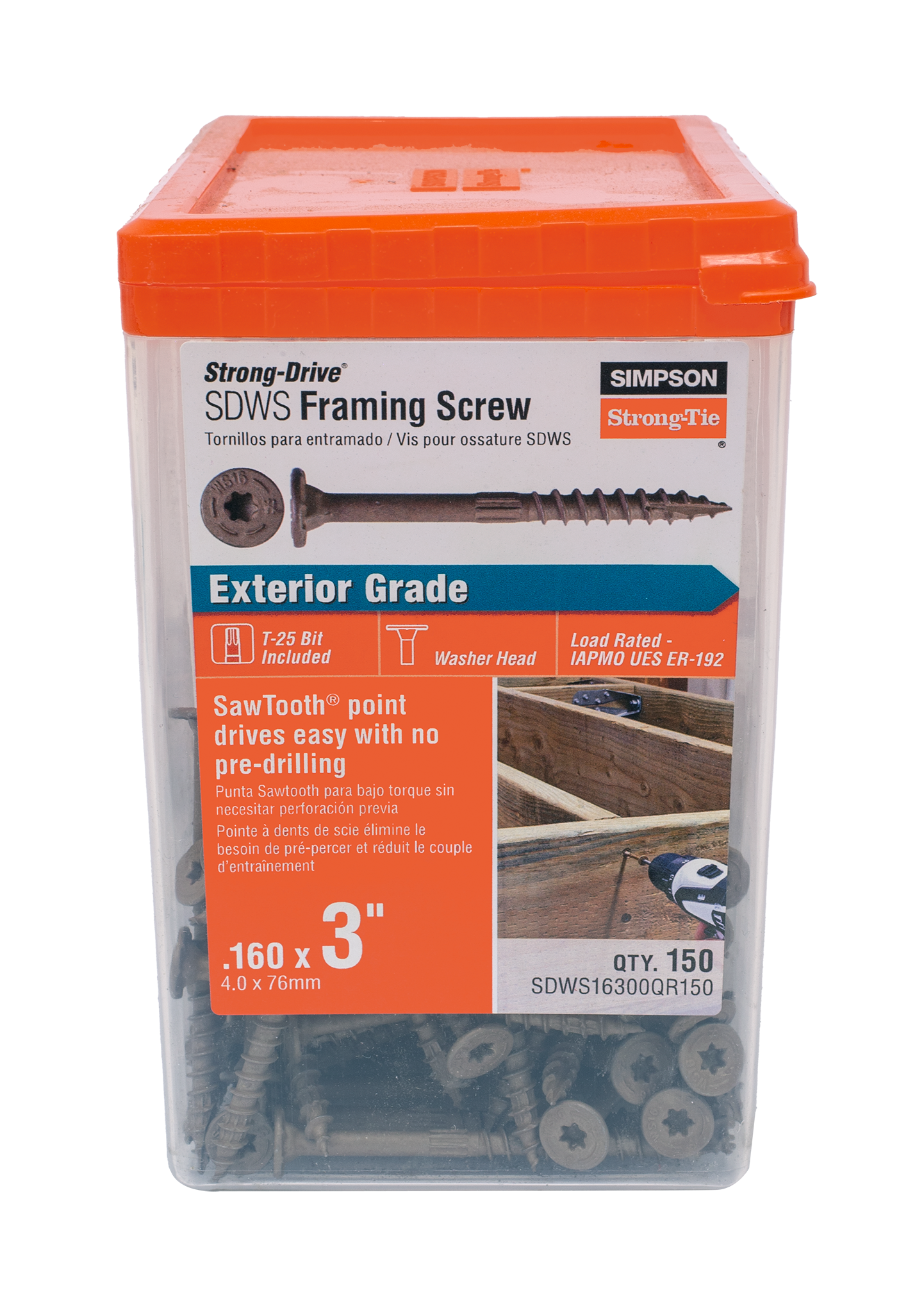 Simpson Strong-Tie SDWS16300QR150 Strong-Drive® SDWS™ FRAMING Screw — 0.160 in. x 3 in. T25, Quik Guard®, Tan (150-Qty)