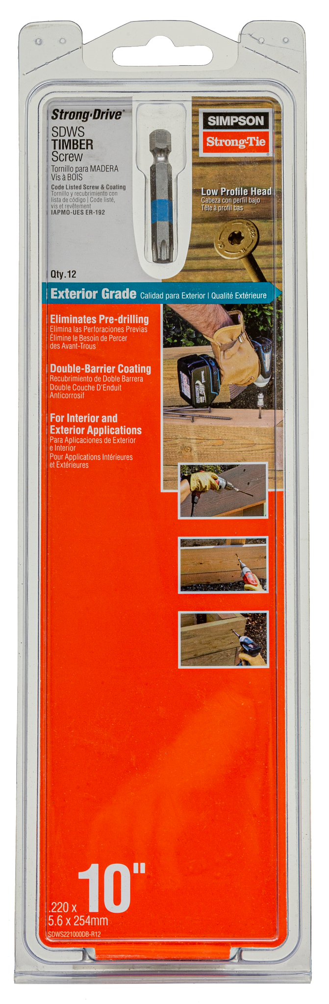 Simpson Strong-Tie SDWS221000DB-R12 Strong-Drive® SDWS™ TIMBER Screw (Exterior Grade) — 0.220 in. x 10 in. T40, Tan (12-Qty) (Pack of 5)