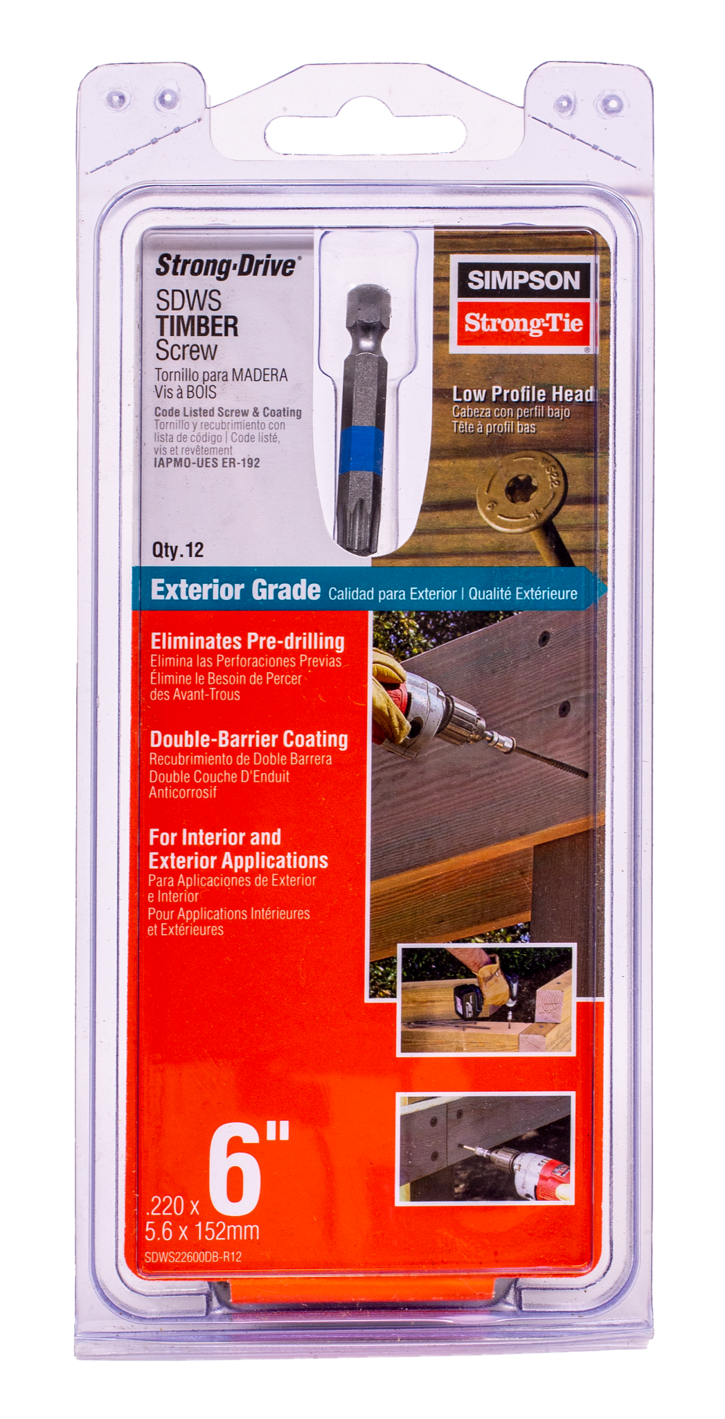 Simpson Strong-Tie SDWS22600DB-R12 Strong-Drive® SDWS™ TIMBER Screw (Exterior Grade) — 0.220 in. x 6 in. T40, Tan (12-Qty)