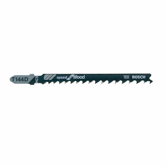 Hojas de sierra caladora BOSCH T144D de 5 piezas, 4 pulg., 6 dientes por pulgada, para madera, con vástago en T