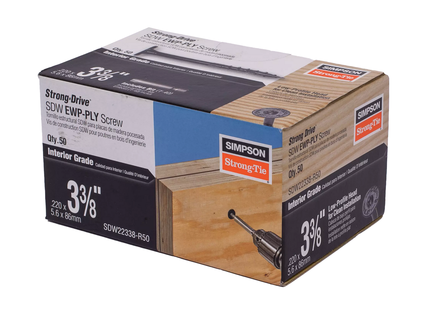 Simpson Strong-Tie SDW22338-R50 Strong-Drive® SDW™ EWP-PLY Screw — .220 in. x 3-3/8 in. T40 6-Lobe, E-coat® (50-Qty) (Pack of 6)