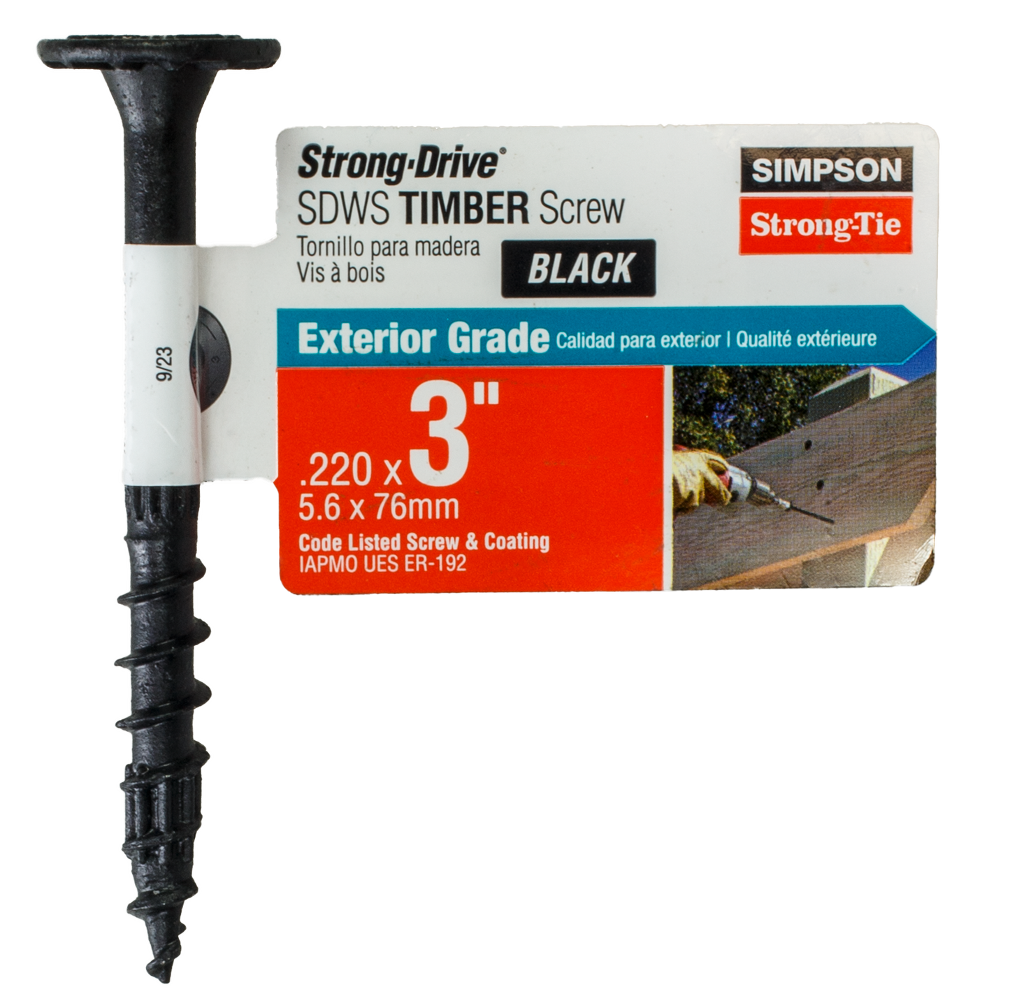 Simpson Strong-Tie SDWS22300DBB-RP1 Strong-Drive® SDWS™ TIMBER Screw (Exterior Grade) — 0.220 in. x 3 in. T40, Black (Pack of 40)