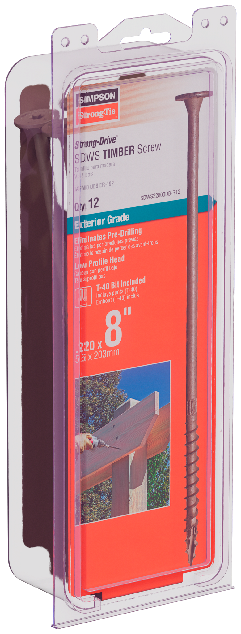 Simpson Strong-Tie SDWS22800DB-R12 Strong-Drive® SDWS™ TIMBER Screw (Exterior Grade) — 0.220 in. x 8 in. T40, Tan (12-Qty) (Pack of 5)