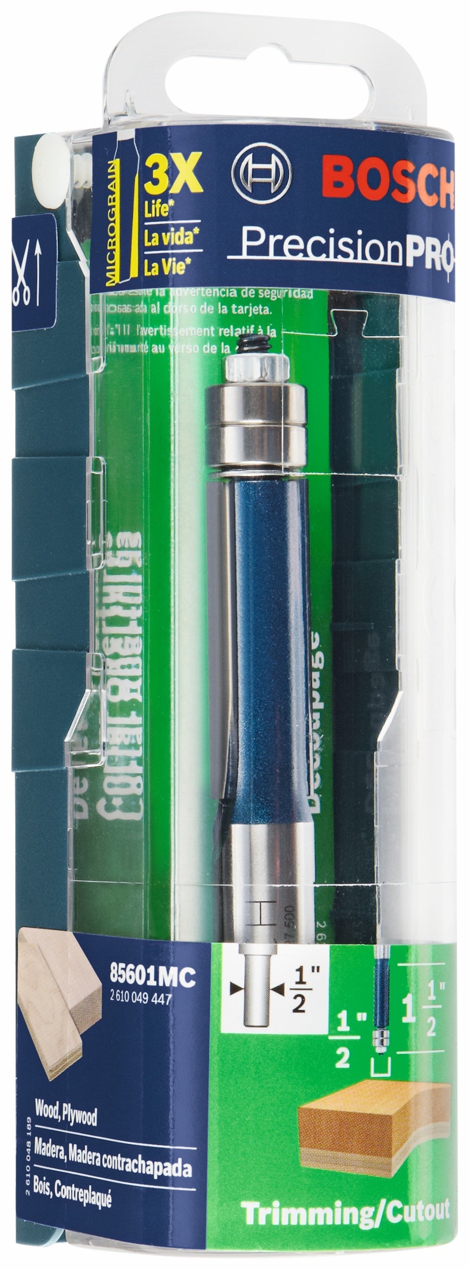 Broca fresadora de doble flauta con punta de carburo BOSCH 85601MC de 1/2 pulg. x 1-1/2 pulg.