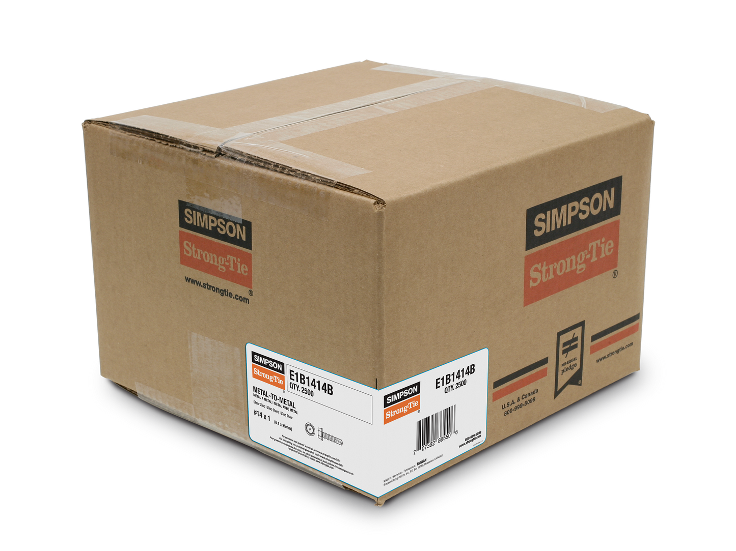 Simpson Strong-Tie E1B1414B Self-Drilling E Metal Screw — #14 x 1 in. 3/8-Hex, Clear Zinc (2500-Qty) (Pack of 36)