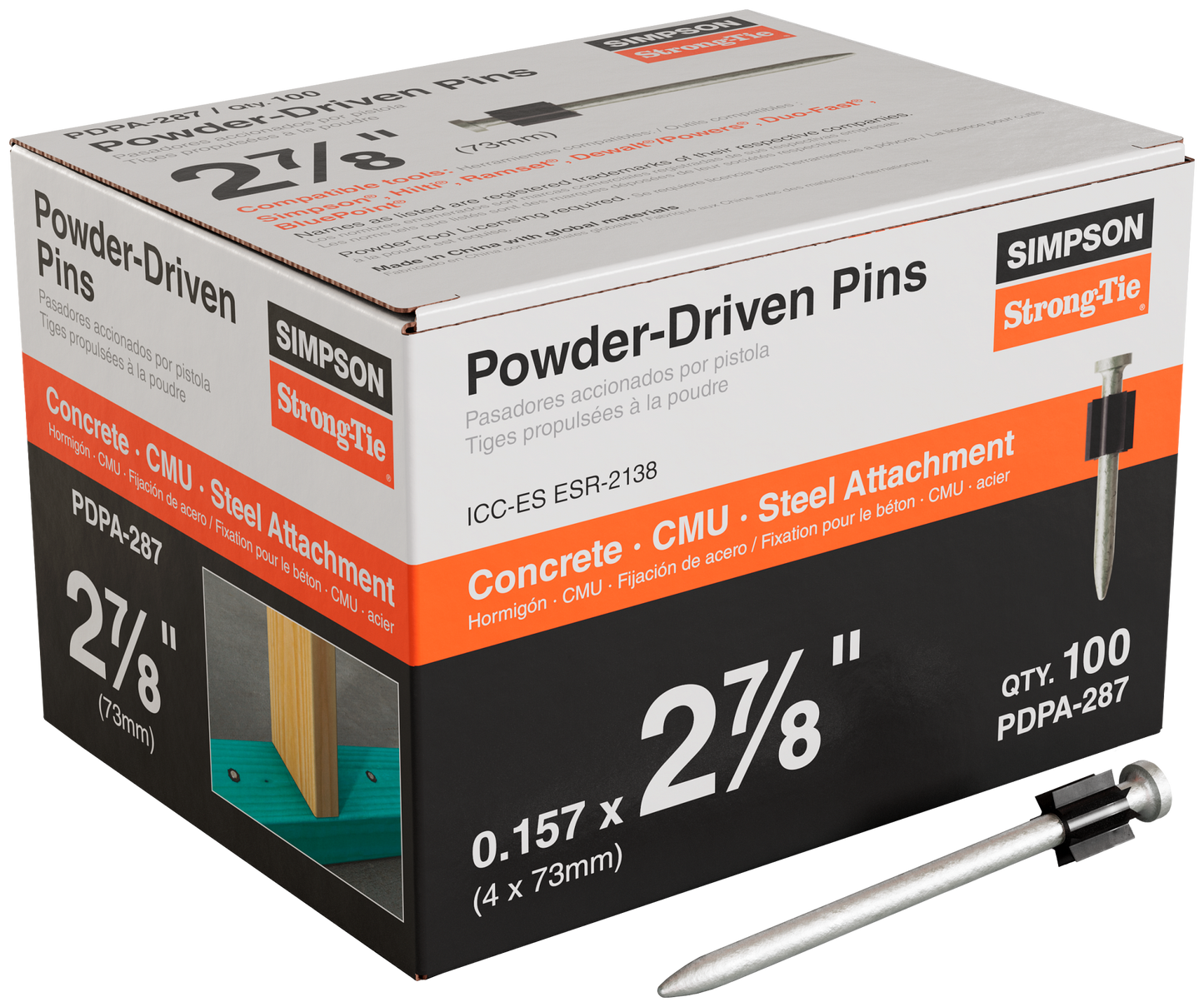 Simpson Strong-Tie PDPA-287 PDPA .157 in. x 2-7/8 in. Powder-Actuated Pin (100-Qty)