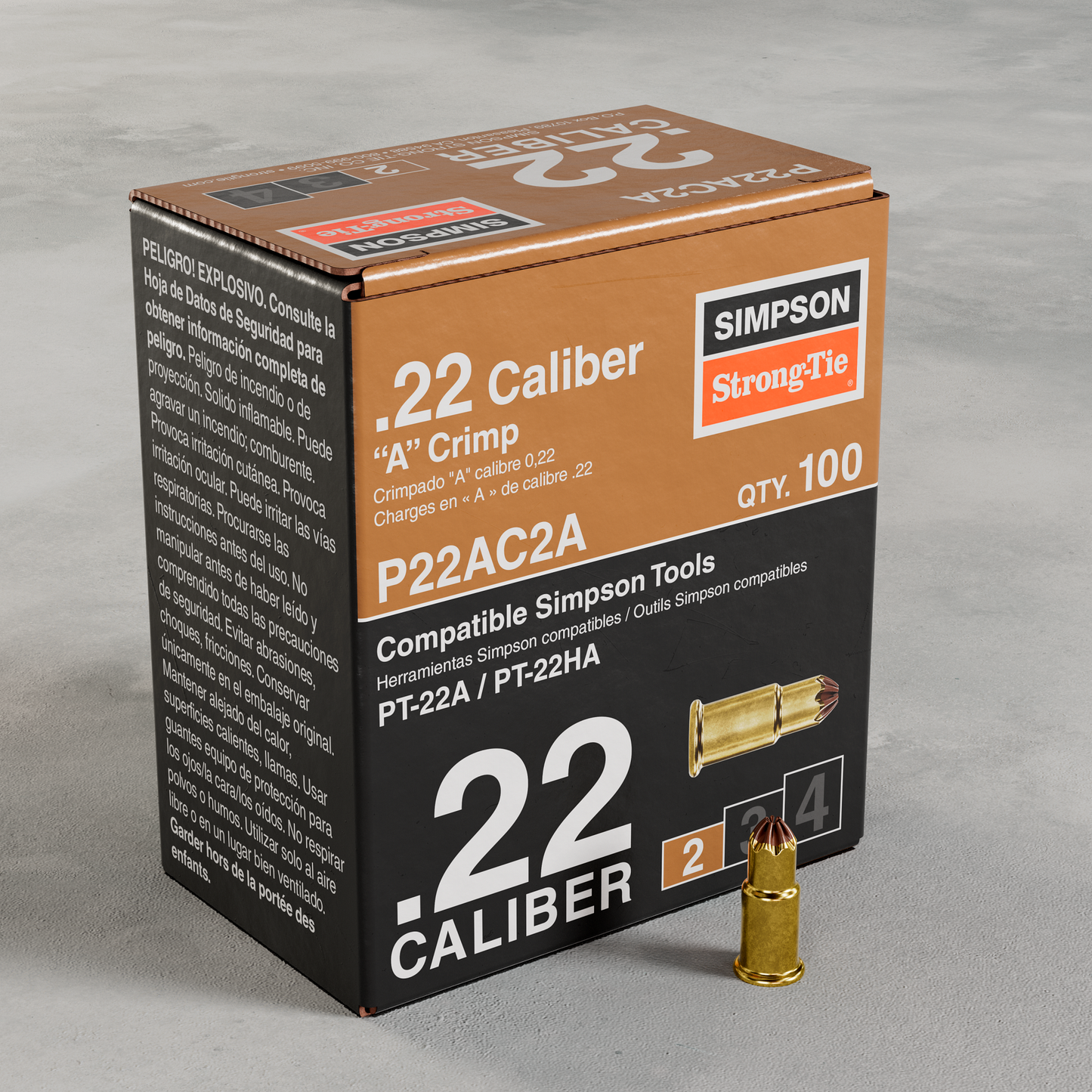 Simpson Strong-Tie P22AC2A P22AC 0.22-Caliber “A” Single-Shot Crimp Loads, LVL 2, Brown - Imported (100-Qty) (Pack of 100)