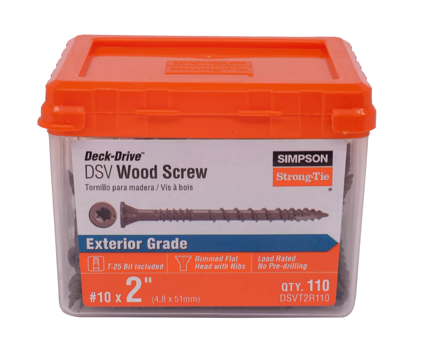 Simpson Strong-Tie DSVT2R110 Deck-Drive™ DSV WOOD Screw — #10 x 2 in. T25, Flat Head, Quik Guard®, Tan (110-Qty)