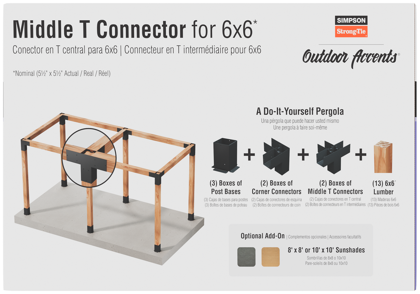 Simpson Strong-Tie SAGE-T66-KT1 Outdoor Accents® Sage System™ Black Powder-Coated Middle-T Connector for 6x6 with Screws (Pack of 18)