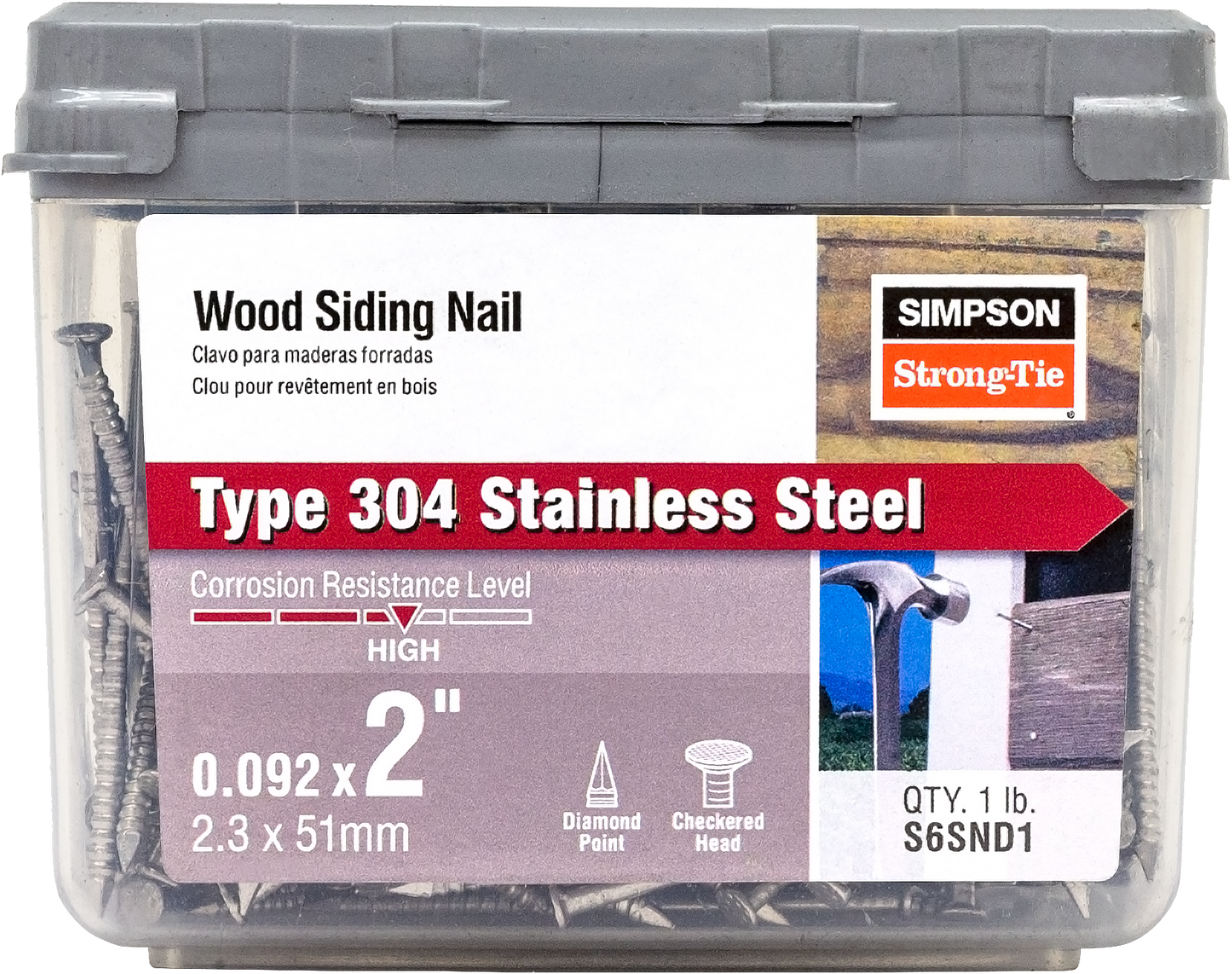 Simpson Strong-Tie S6SND1 Wood Siding Nail — 2-in. x .092-in. Type 304 Stainless Steel (1 lb.) (Pack of 10)