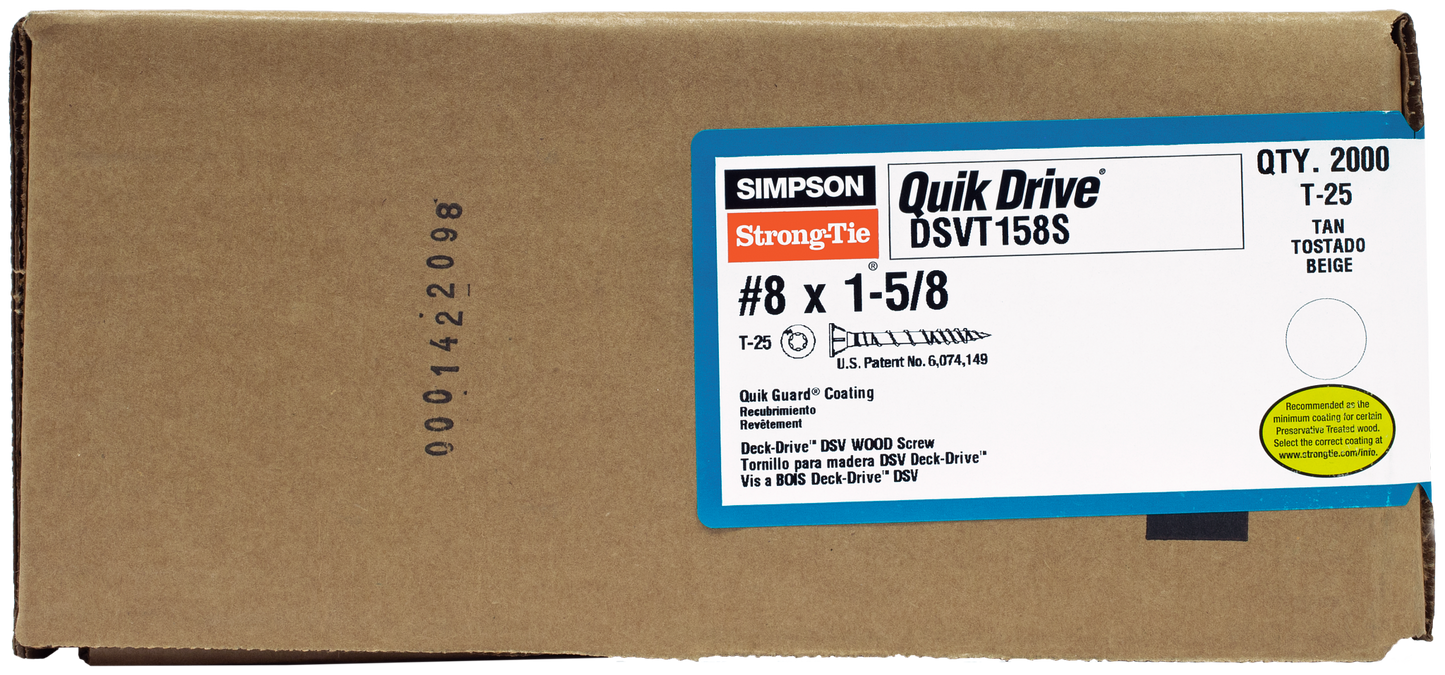 Simpson Strong-Tie DSVT158S Deck-Drive™ DSV WOOD Screw (Collated) — #8 x 1-5/8 in. T25 6-Lobe, Tan (2000-Qty)