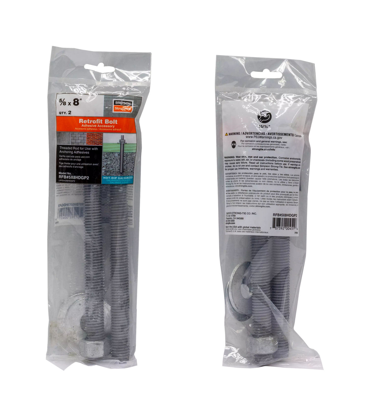 Simpson Strong-Tie RFB#5X8HDGP2 RFB 5/8 in. x 8 in. Hot-Dip Galvanized Retrofit Bolt (2-Qty)
