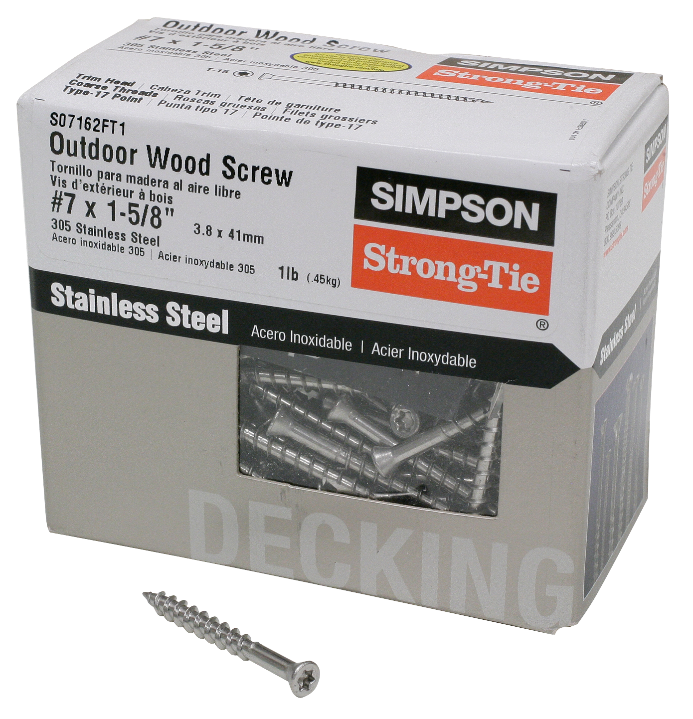 Simpson Strong-Tie S07162FT1 Trim-Head Screw, 6-Lobe Drive — #7 x 1-5/8 in. T-15 Type 305 (1 lb.) (Pack of 800)