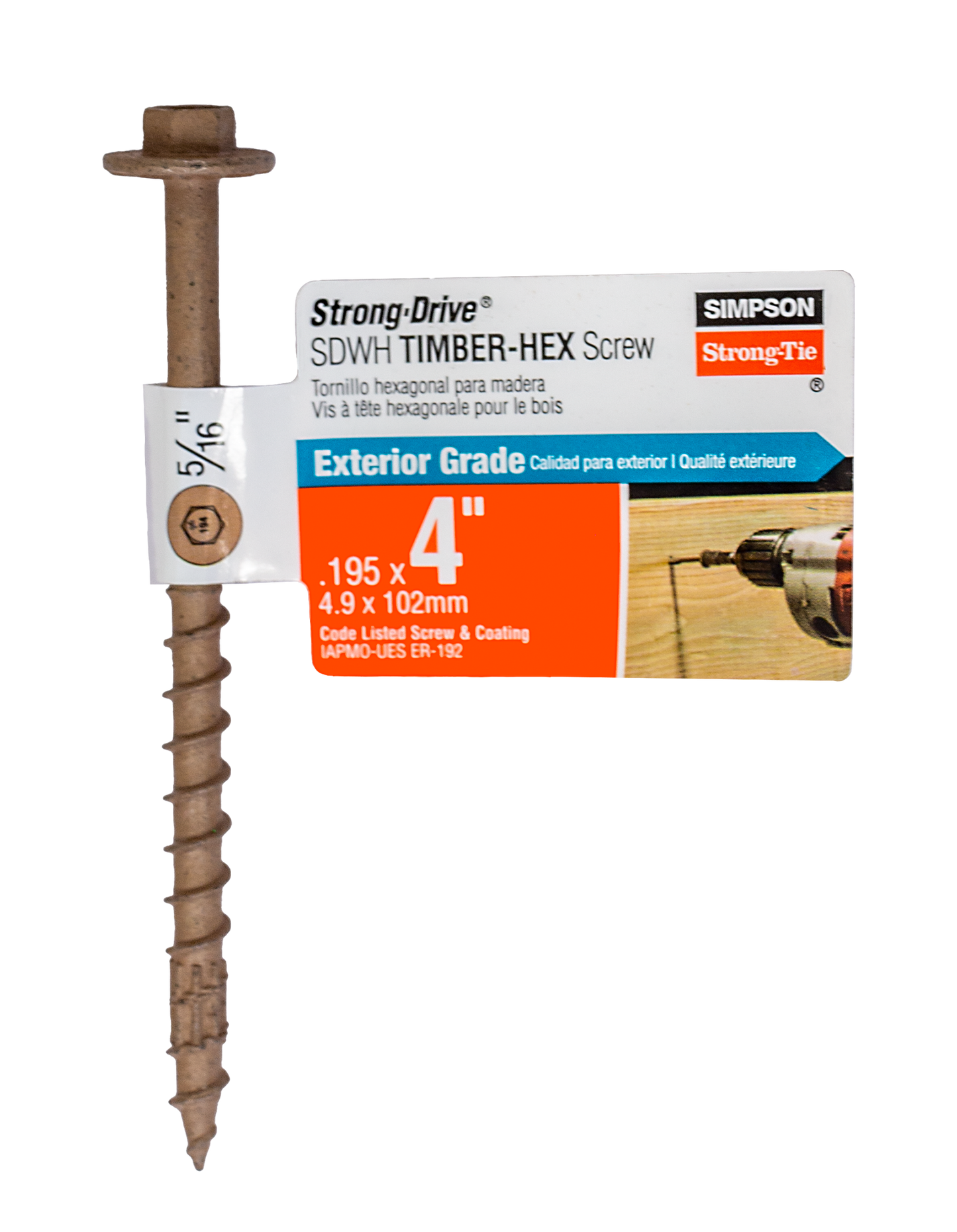Simpson Strong-Tie SDWH19400DB-RP1 Strong-Drive® SDWH™ TIMBER-HEX Screw — 0.195 in. x 4 in. 5/16 Hex, DB Coating