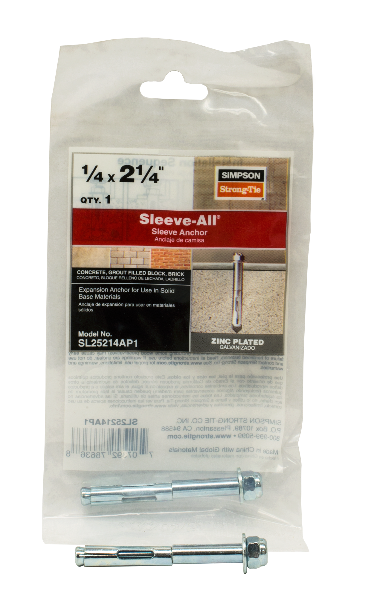 Simpson Strong-Tie SL25214AP1 Sleeve-All® 1/4 in. x 2-1/4 in. Acorn-Head Sleeve Anchor (Pack of 13950)