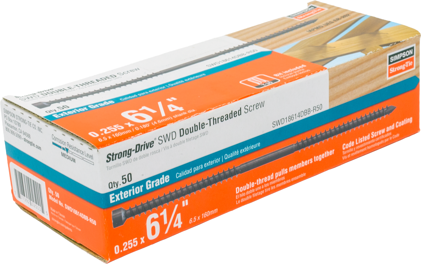 Simpson Strong-Tie SWD18614DBB-R50 Strong Drive® SWD Double-Threaded™ Screw — 0.180-in. x 6-1/4-in. T30, Black (50-Qty)