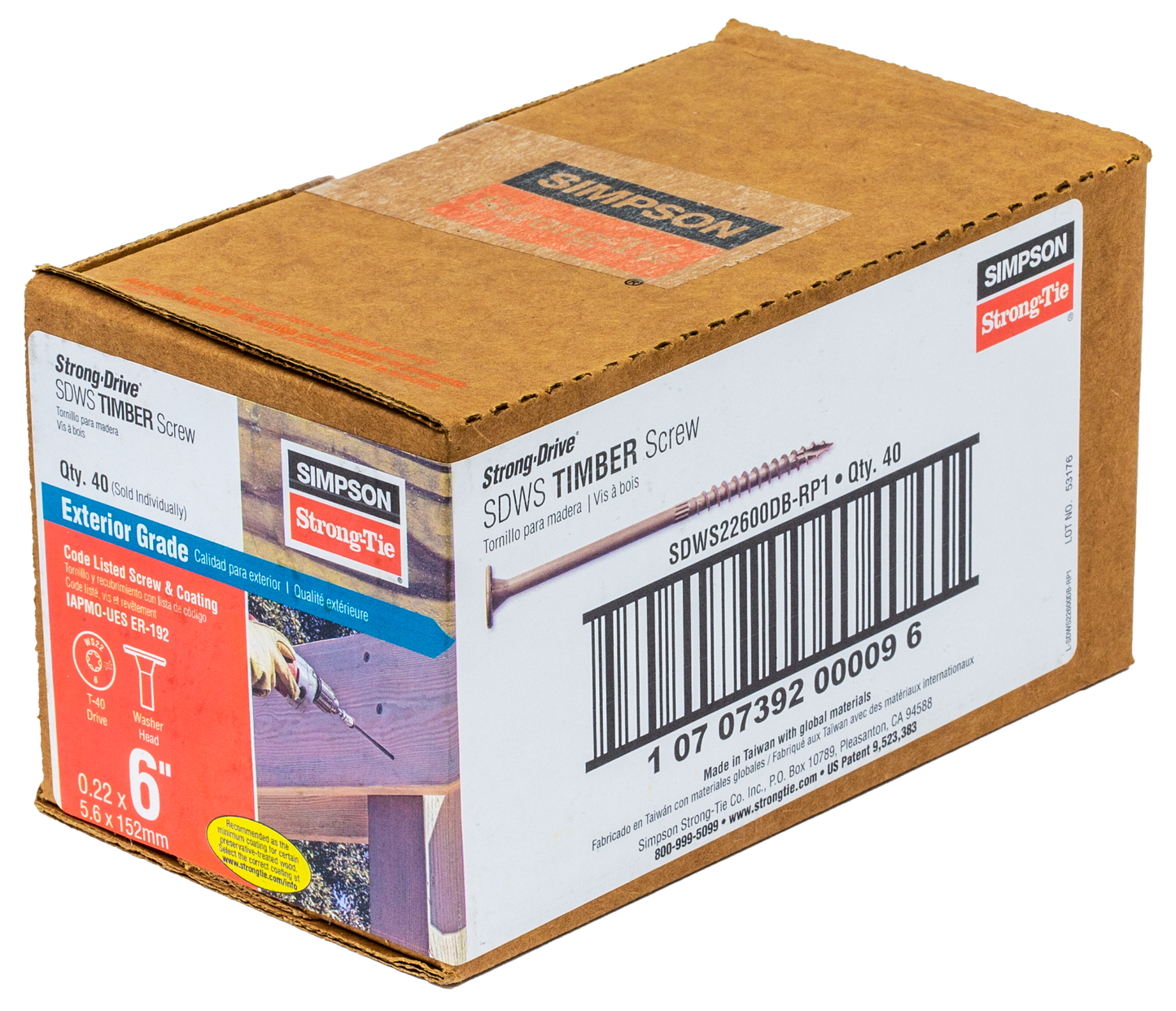 Simpson Strong-Tie SDWS22600DB-RP1 Strong-Drive® SDWS™ TIMBER Screw (Exterior Grade) — 0.220 in. x 6 in. T40, Tan (Pack of 19840)