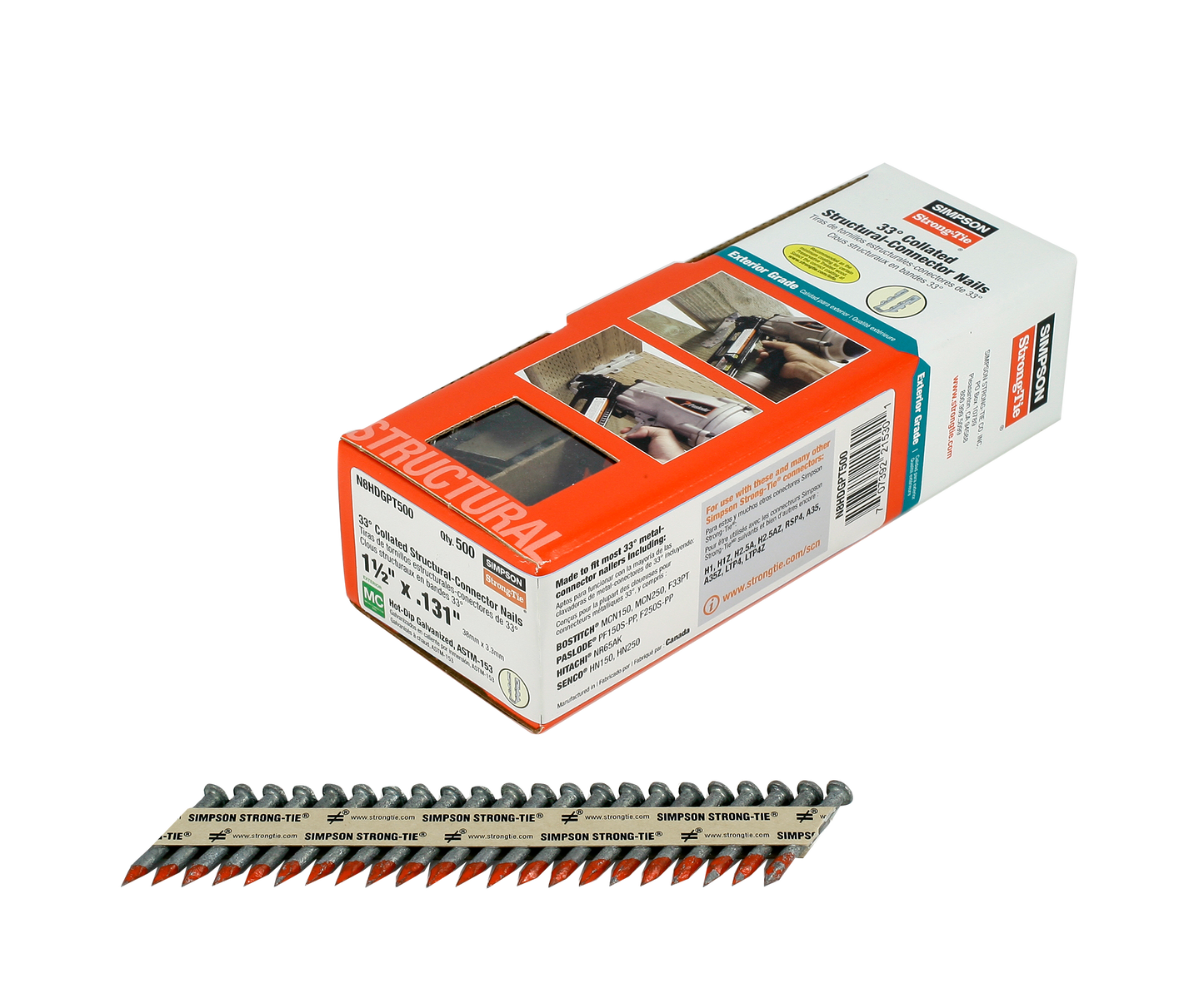 Simpson Strong-Tie N8HDGPT500 Strong-Drive® 33° SCN SMOOTH-SHANK CONNECTOR Nail — 1-1/2 in. x .131 in. HDG (500-Qty)