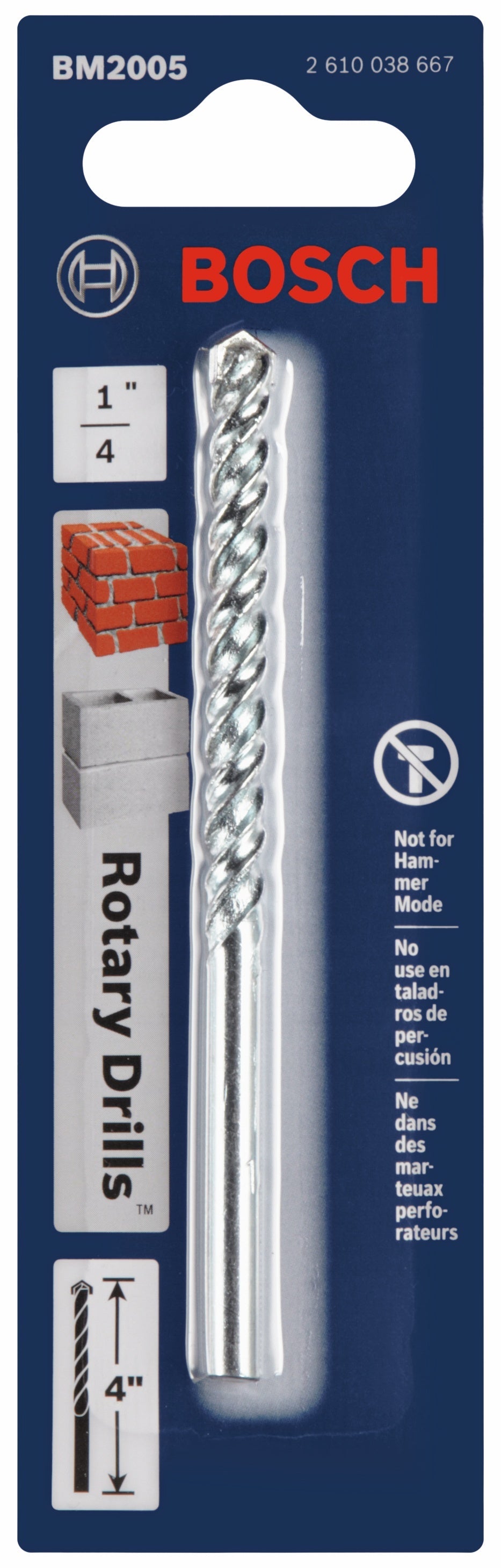Broca rotativa de espiral rápida para mampostería BOSCH BM2005 de 1/4 pulg. x 2 pulg. x 4 pulg.