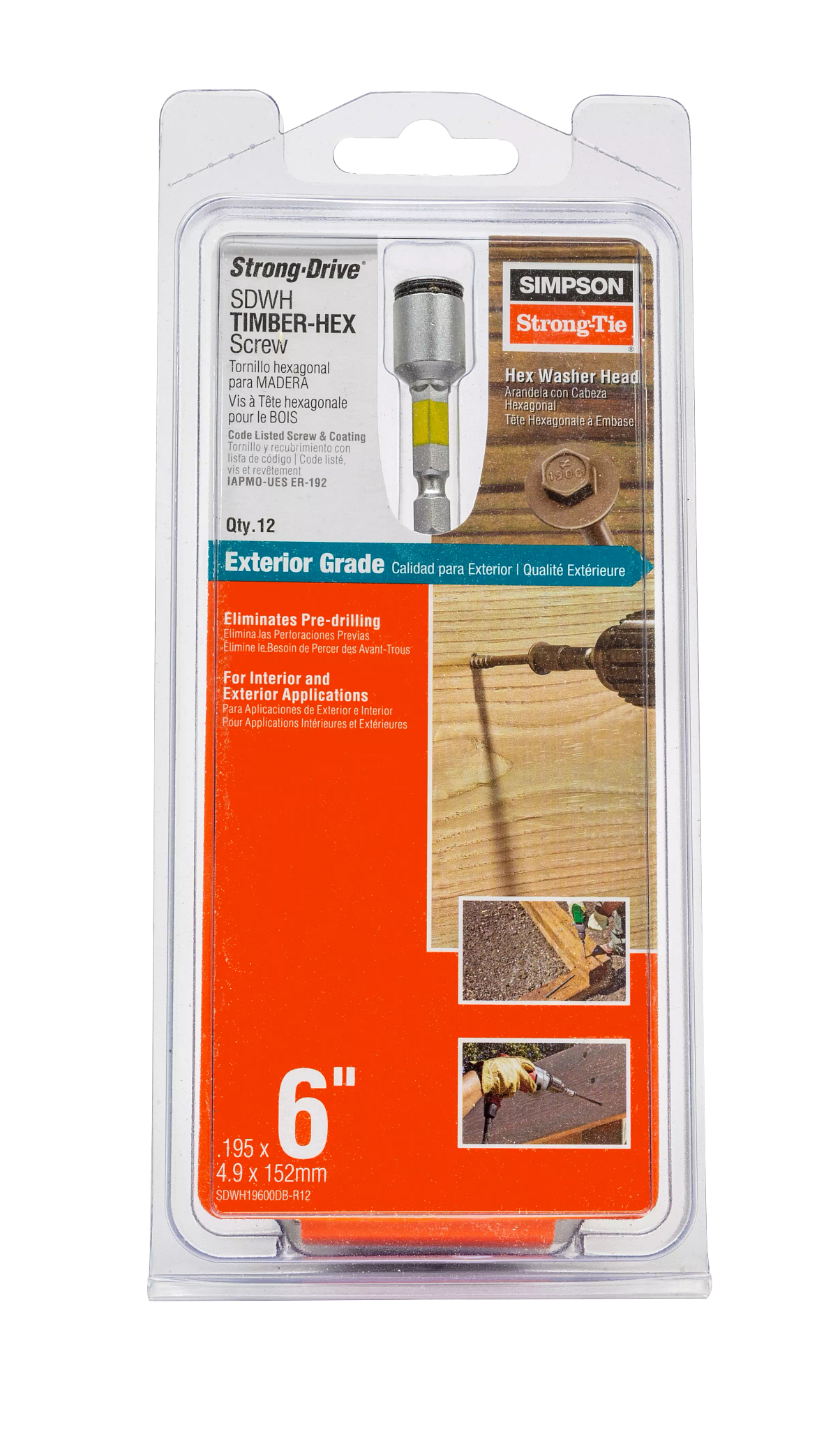 Simpson Strong-Tie SDWH19600DB-R12 Strong-Drive® SDWH™ TIMBER-HEX Screw — 0.195 in. x 6 in. 5/16 Hex, DB Coating, Tan (12-Qty) (Pack of 5)