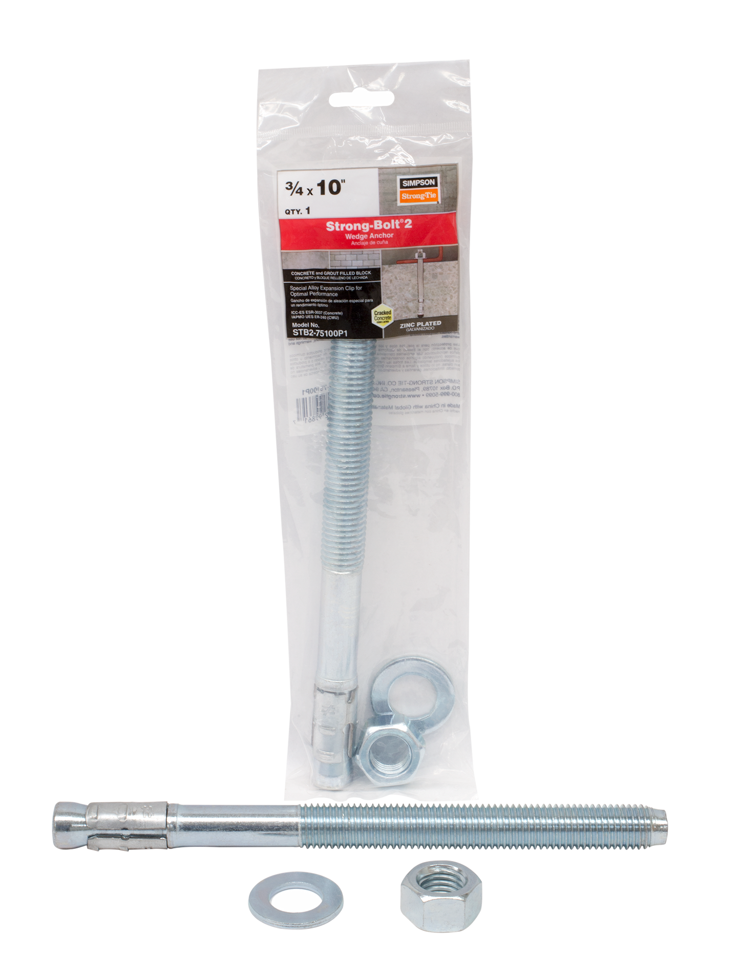 Simpson Strong-Tie STB2-75100P1 Strong-Bolt® 2 — 3/4 in. x 10 in. Wedge Anchor (Pack of 10)