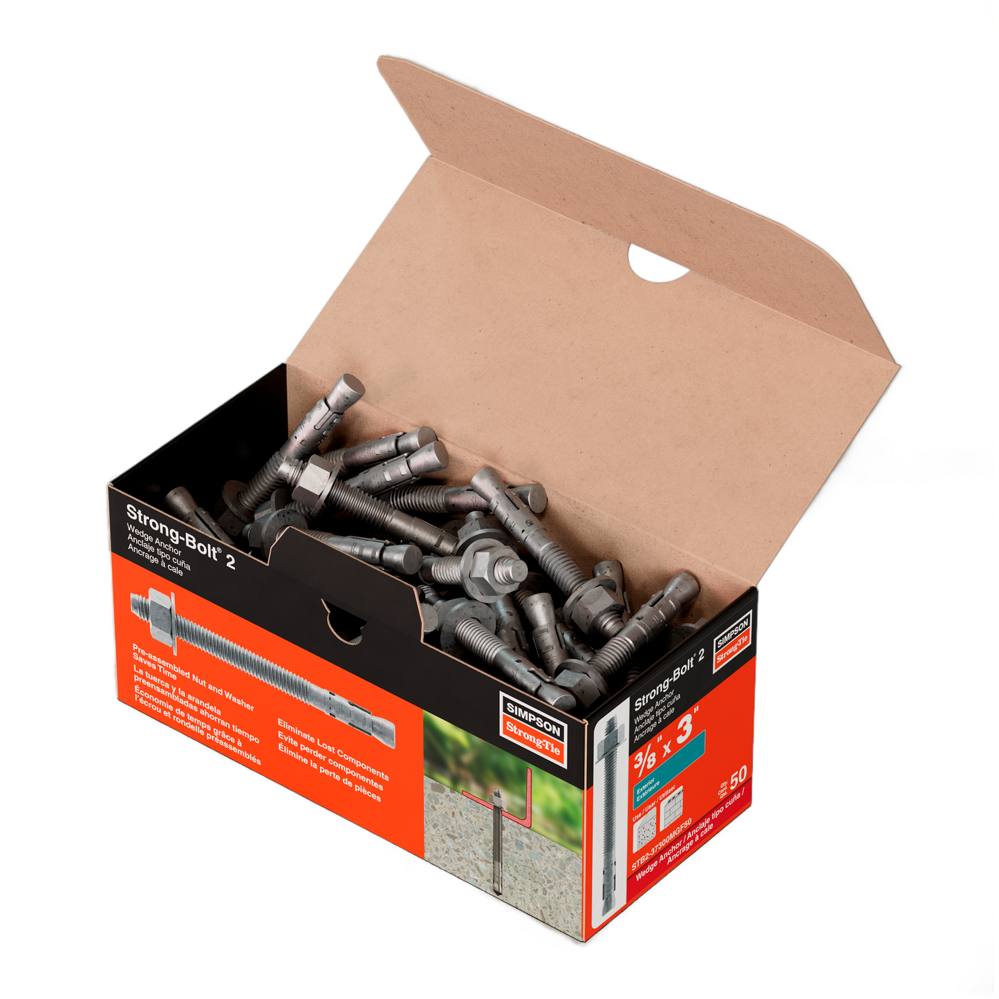 Simpson Strong-Tie STB2-37300MGF50 Strong-Bolt® 2 — 3/8 in. x 3 in. Mechanically Galvanized Wedge Anchor, Fully Assembled (50-Qty)
