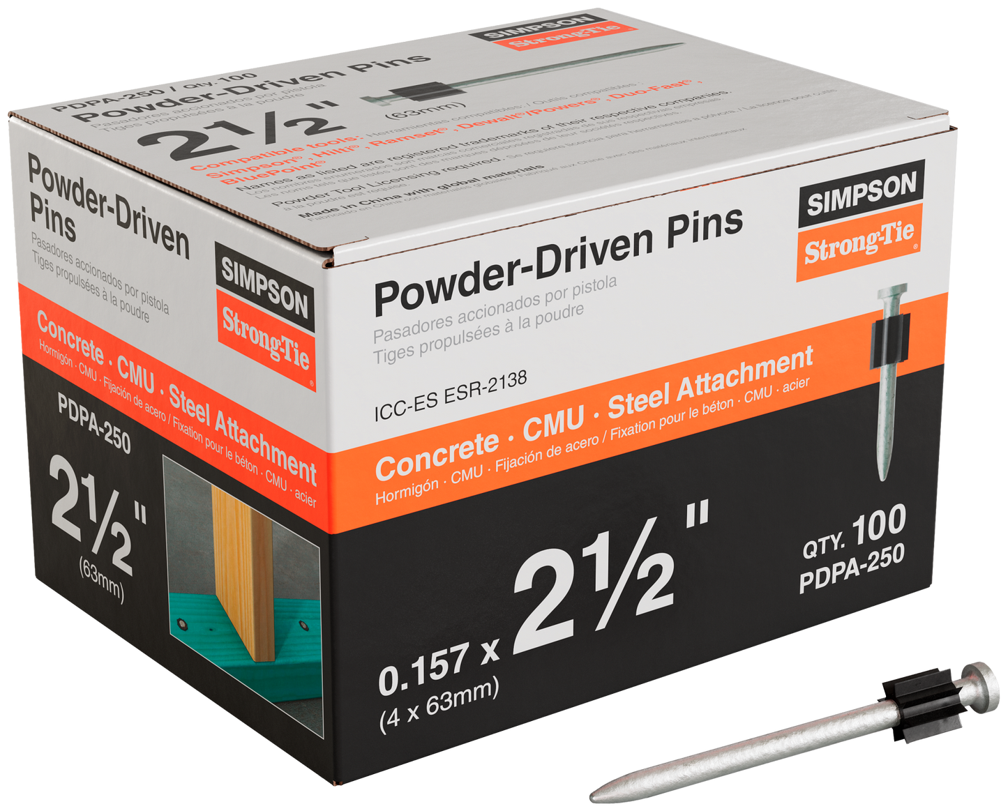 Simpson Strong-Tie PDPA-250 PDPA .157 in. x 2-1/2 in. Powder-Actuated Pin (100-Qty)