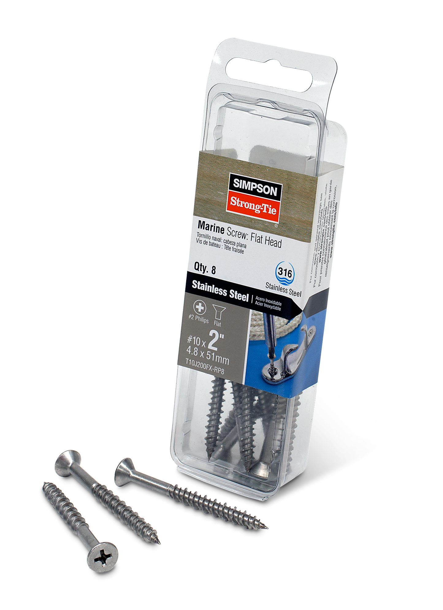 Simpson Strong-Tie T10J200FX-RP8 Marine Screw, Flat Head — #10 x 2 in. #2 Phillips Drive, Type 316 (8-Qty) (Pack of 5)