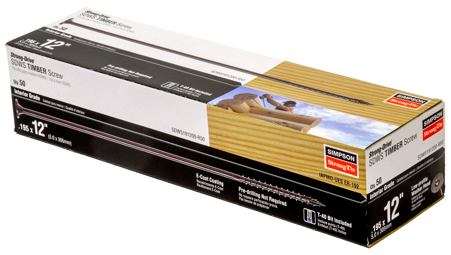 Simpson Strong-Tie SDWS191200-R50 Strong-Drive® SDWS™ TIMBER Screw (Interior) — 0.195 in. x 12 in. E-coat® (50-Qty)