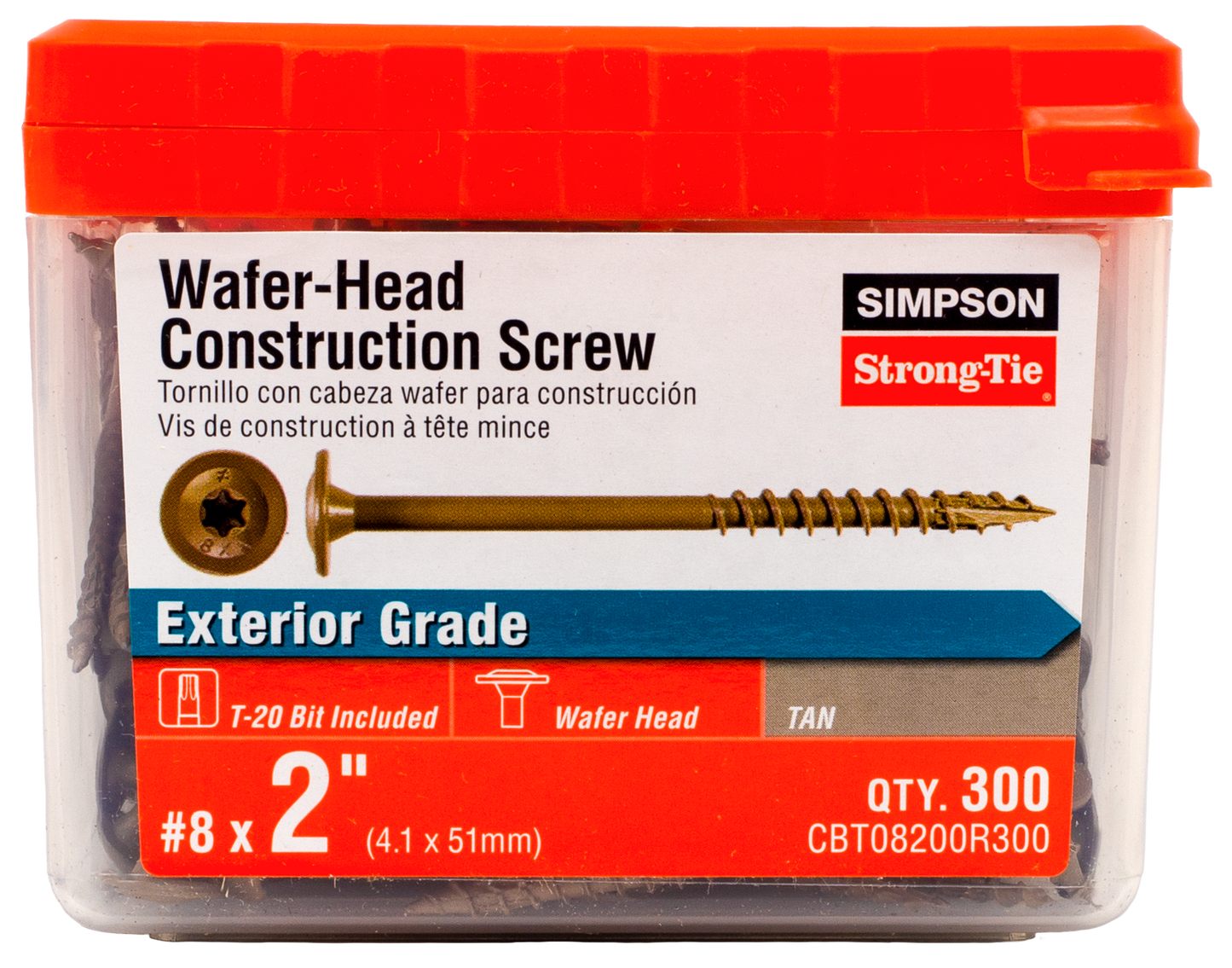 Simpson Strong-Tie CBT08200R300 Wafer-Head Construction Screw — #8 x 2 in. T20, Quik Guard®, Tan (300-Qty)