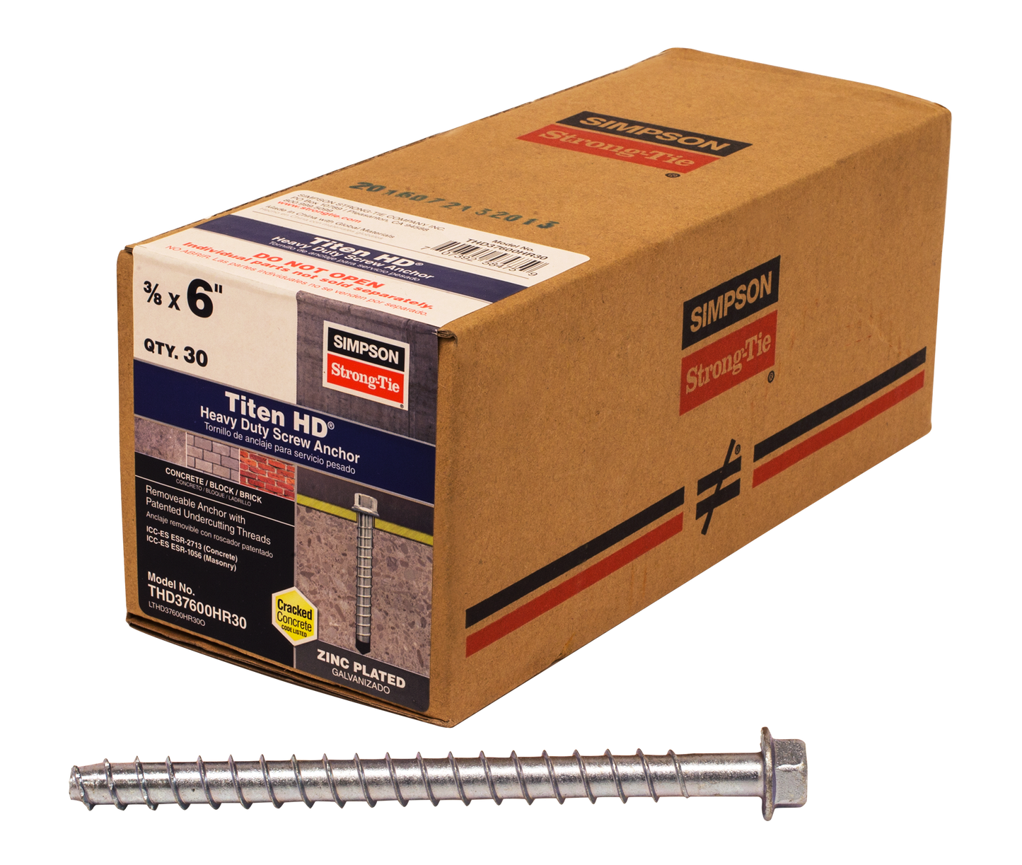 Simpson Strong-Tie THD37600HR30 Titen HD® 3/8 in. x 6 in. Heavy-Duty Screw Anchor (30-Qty) (Pack of 360)