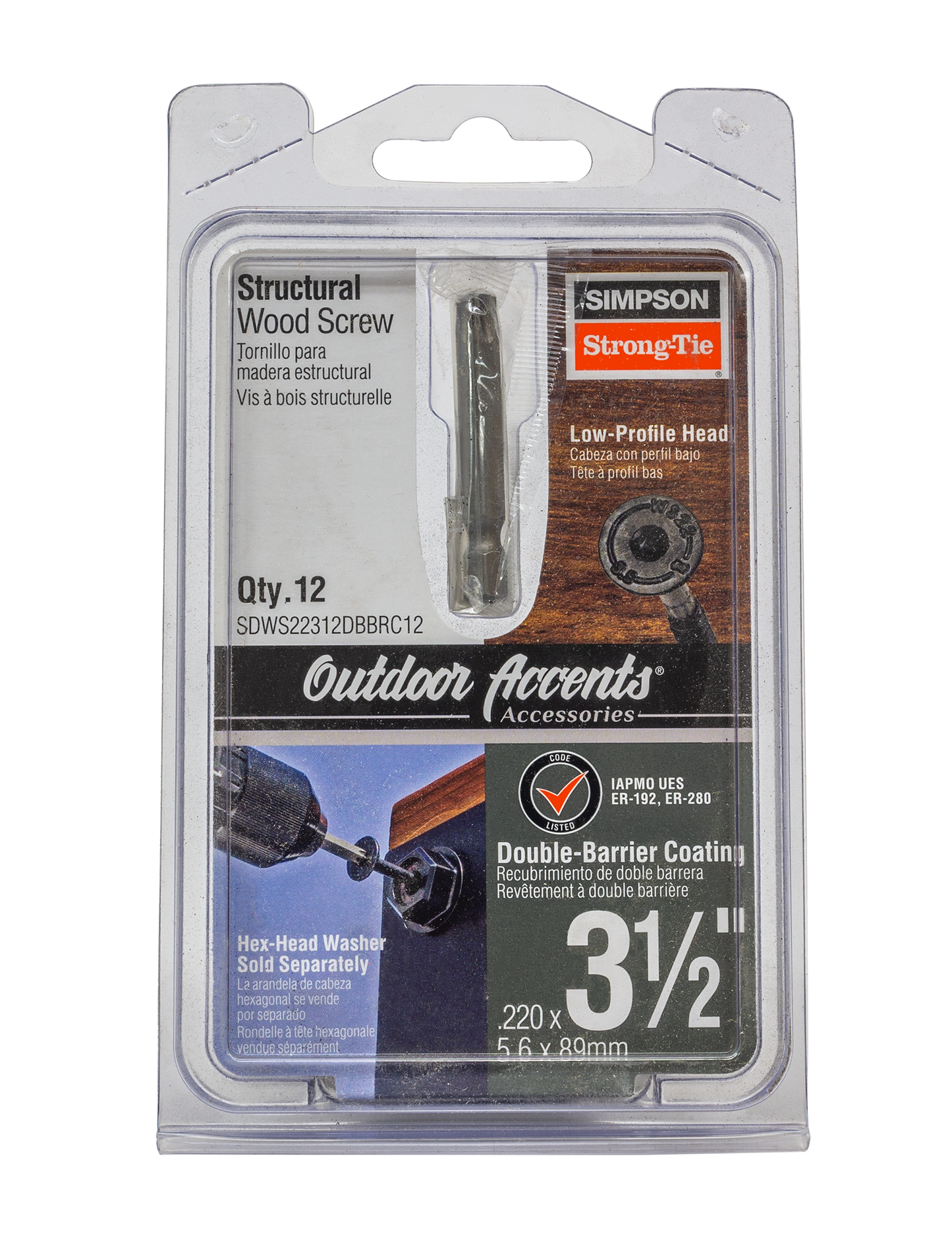 Simpson Strong-Tie SDWS22312DBBRC12 Outdoor Accents® Structural Wood Screw — .220 in. x 3-1/2 in. DB Coating, Black (12-Qty)