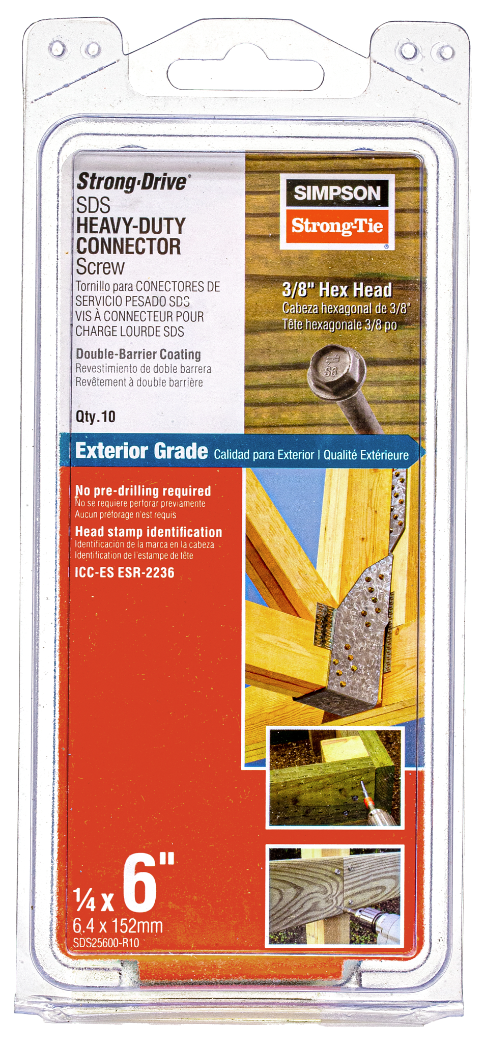 Simpson Strong-Tie SDS25600-R10 Strong-Drive® SDS HEAVY-DUTY CONNECTOR Screw — 1/4 in. x 6 in. DB Coating (10-Qty) (Pack of 360)