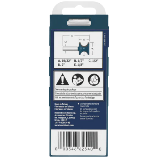 BOSCH 84432MC 1/4 In. 19/32 In. x 1/2 In. Carbide-Tipped Bullnose Router Bit