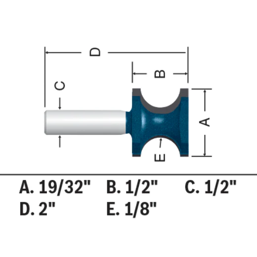 BOSCH 84432MC 1/4 In. 19/32 In. x 1/2 In. Carbide-Tipped Bullnose Router Bit