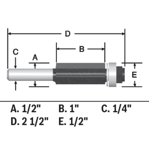 BOSCH 85216MC 1/2 In. x 1 In. Carbide-Tipped Triple-Flute Flush Trim Router Bit