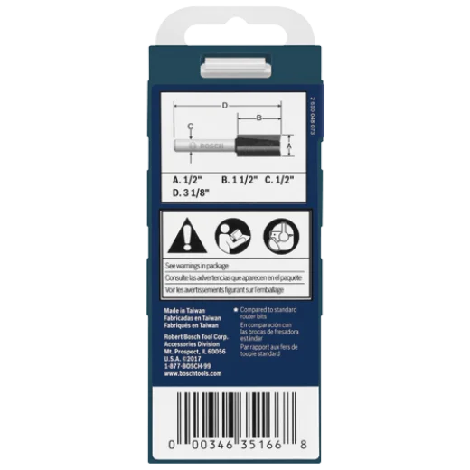 BOSCH 85242MC 1/2 In. x 1-1/2 In. Carbide-Tipped Double-Flute Straight Router Bit