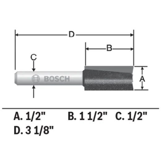 BOSCH 85242MC 1/2 In. x 1-1/2 In. Carbide-Tipped Double-Flute Straight Router Bit