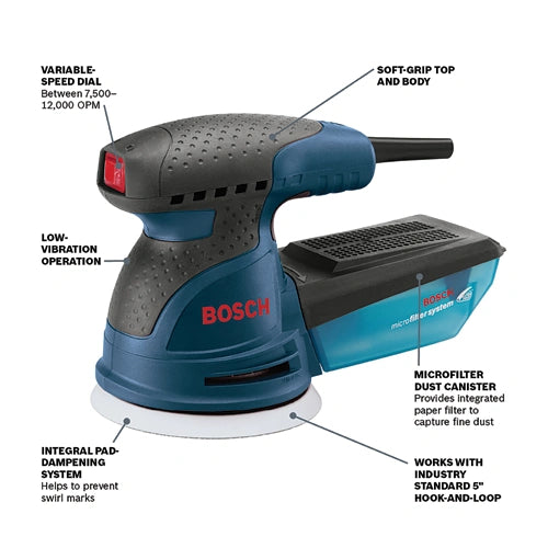 BOSCH ROS20VSC 120V 5" Random Orbit Sander Kit