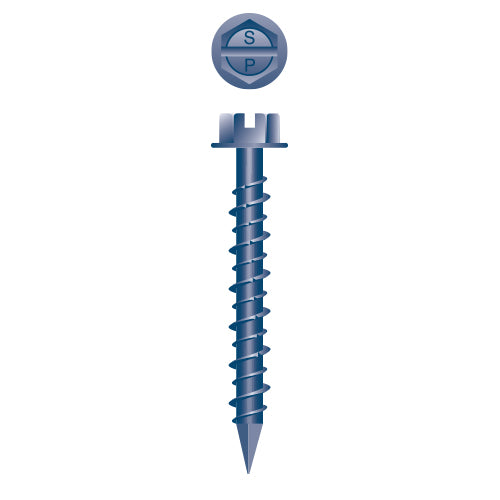 CH496 - Strongcon Slotted Indented Hex Washer Head, Hi-Low, Notched Threads, Diamond Point, Blue Ceramic Coating, 1/4 x 6, 5/16 A.F. Head, Box of 500