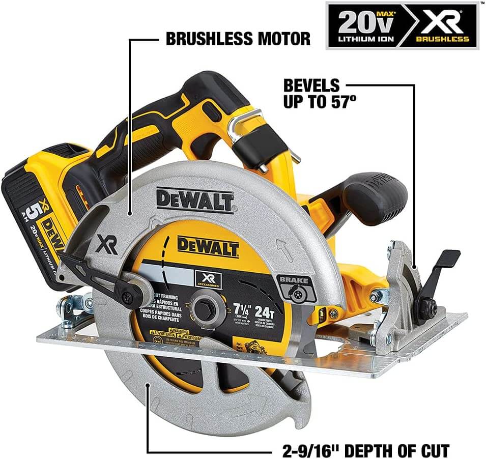 Sierra circular inalámbrica DEWALT DCS570P1 20V MAX* de 7-1/4 pulgadas con kit de freno