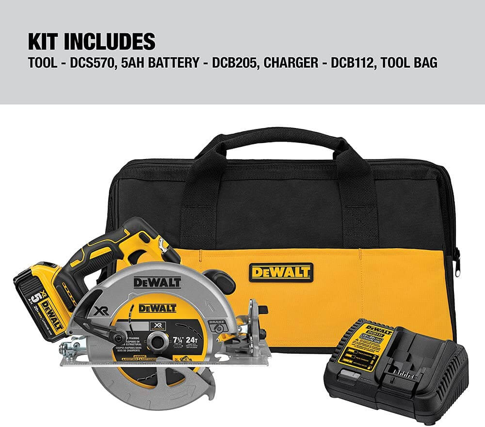 Sierra circular inalámbrica DEWALT DCS570P1 20V MAX* de 7-1/4 pulgadas con kit de freno